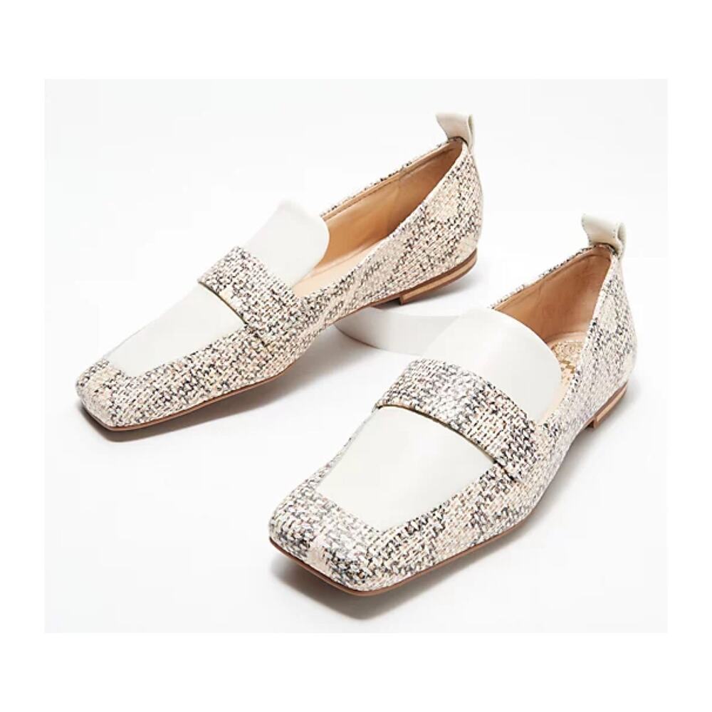 New Vince Camuto Emenlyn Loafer Flats Natural Multi/Creamy Leather Size 5.5